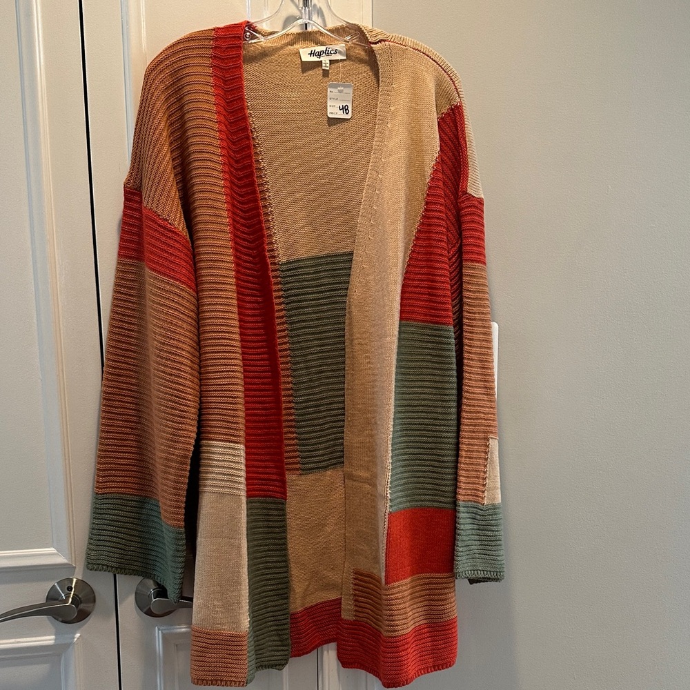 Colorful Patchwork Open Front Cardigan